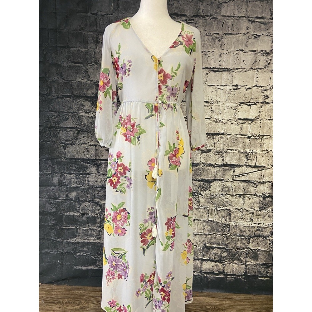 ZARA TRF Collection Dress‎ Womens XS White Floral Print Long Sleeve Button Front